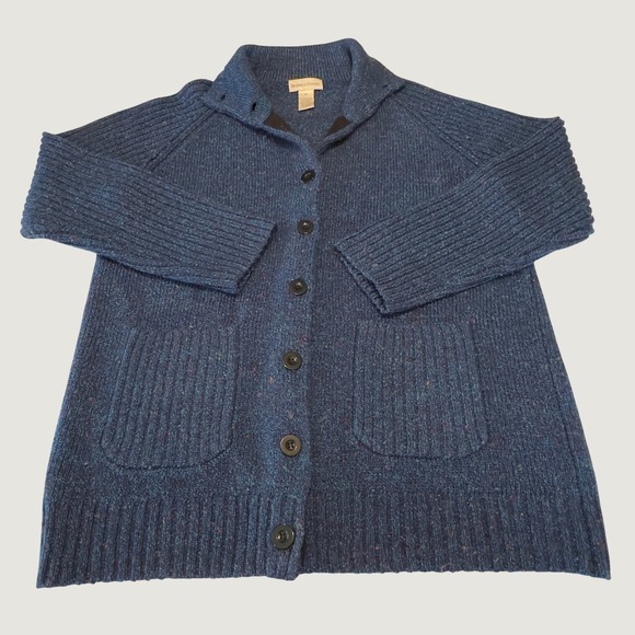 drapers & damons Sweaters - Drapers & Damons Blue Flecked Knit Shawl Collar Button Cardigan Sweater XL Boho